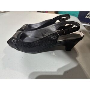 KAREN SCOTT BLACK‎ ANYAA OPEN TOE LOW HEEL SLINGBACKS RHINESTONE ACCENT 7.5